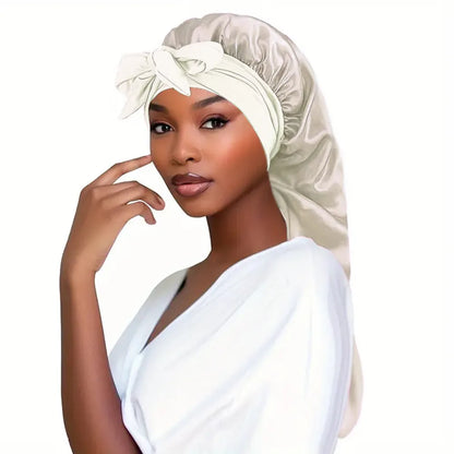 Bowknot Braid Bonnet - Unscented Satin Sleep Cap with Elastic Band and Long Tie, Breathable Night Hair Bonnet for Women
