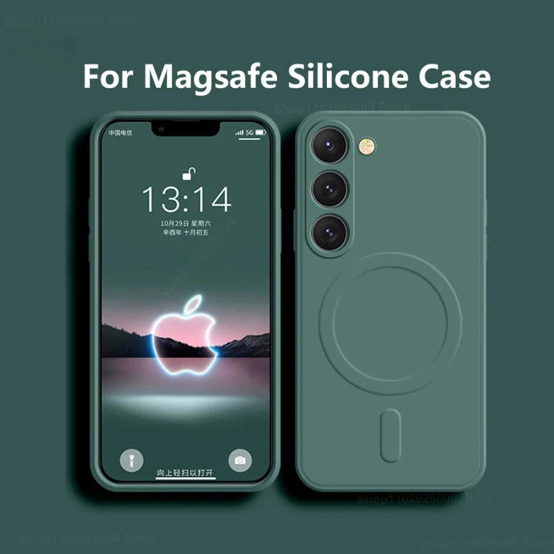 MagSafe Magnetic Silicone Case - Soft Wireless Charging Cover for Samsung Galaxy S26 S25 S24 S23 Ultra Plus FE