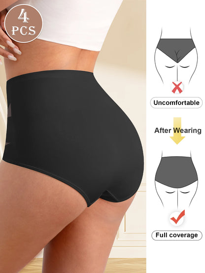 4-Pack Elegant High Waisted Women’s Shaping Underwear – Solid Color Close-Fit Comfort Panties