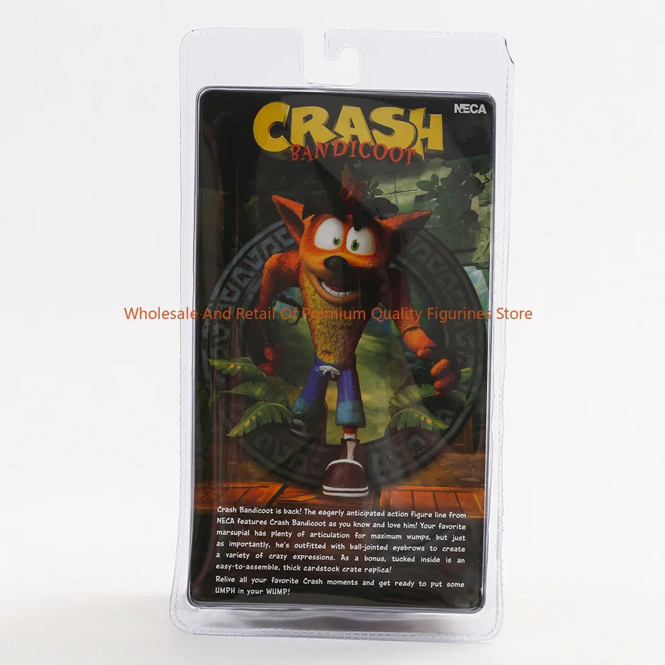 NECA Crash Bandicoot Action Figure with Crate Replica Model Toy - Collectible Game Character Display Figure