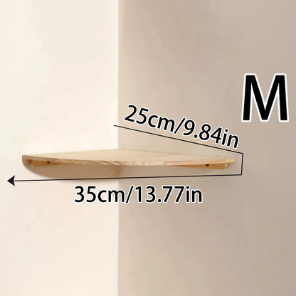 Wooden Floating Corner Wall Shelf – Round End, Wall-Mounted for Bedroom, Living Room & Kitchen