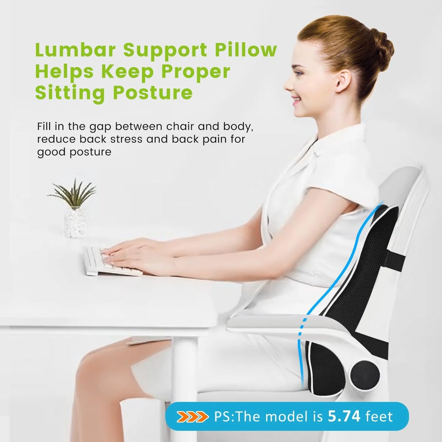 Non-Slip Memory Foam Lumbar Support Pillow – Back Pain Relief Cushion for Car, Office & Home Seat Comfort Waist Support Pillow