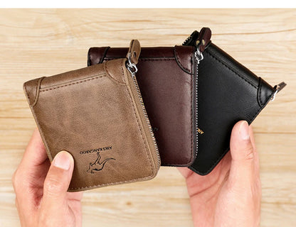 Luxury Leather Men's Wallet – RFID Zipper Card Holder with Coin Pocket, Perfect Gift for Men