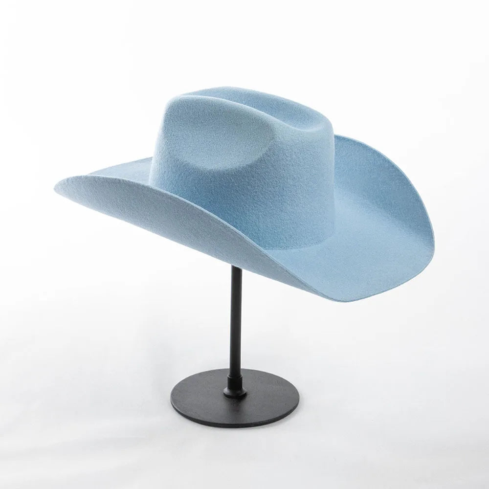 100% Wool Western Cowboy Hat – Casual Felt Cowgirl Hat for Men & Women, Autumn & Winter Outdoor Sunshade Fedoras Top Hat