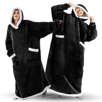 2024 Oversized Flannel Blanket Hoodie – Super Long Fleece Pullover with Sleeves for Winter