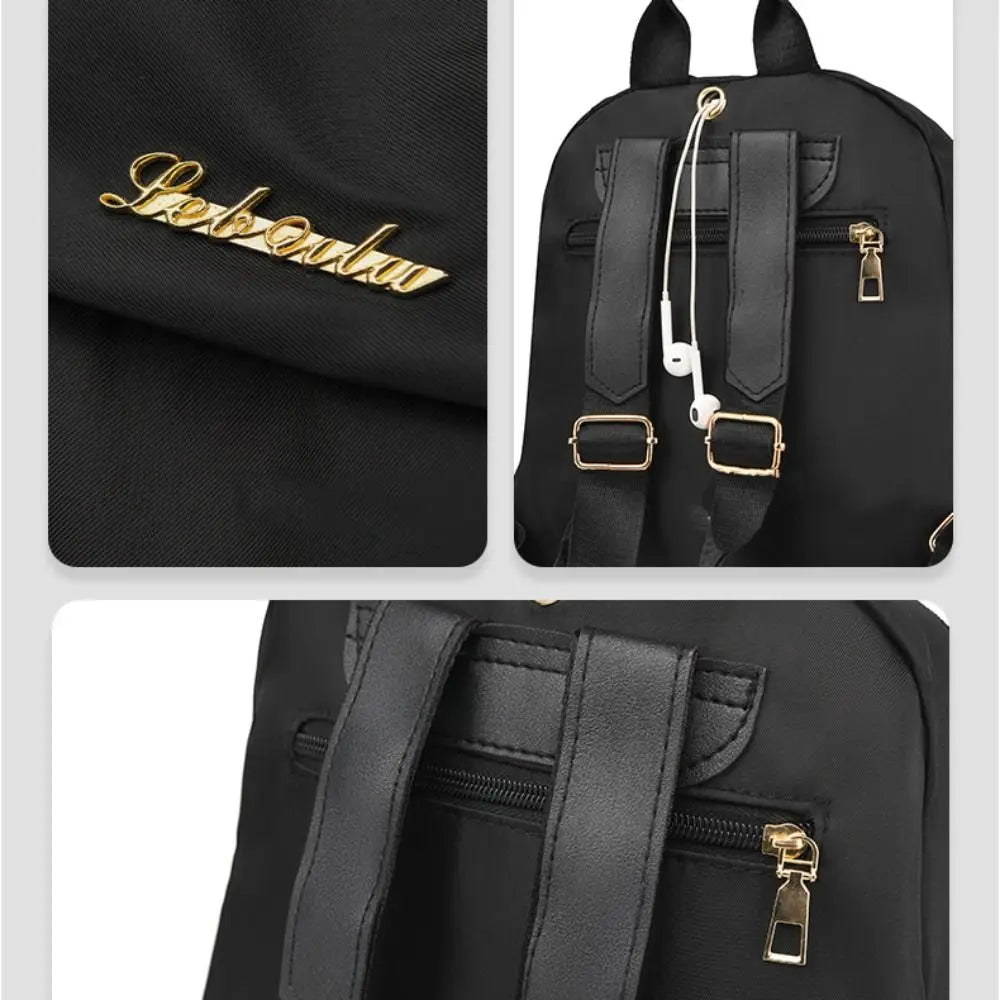Simple Black Large Capacity Backpack - Women’s Travel Bag, Solid Harajuku Schoolbag, Unisex Oxford Backpack