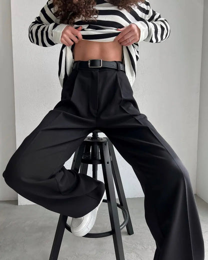Women's Classic Straight Leg Pants – Versatile Loose Fit, Wide Leg for Office, Tourism, Spring & Summer Casual Wear