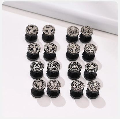 Vnox Men's Viking Black Stud Earrings - Vegvisir & Norse Valknut, Cool Punk Stainless Steel Set