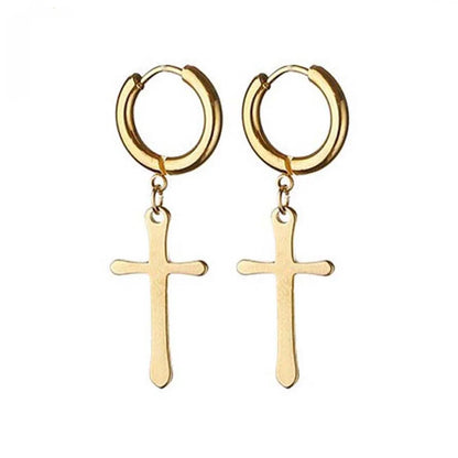 Gold Cross Huggie Hoop Earrings - Minimalist Dangle Charm Jewelry for Men & Women