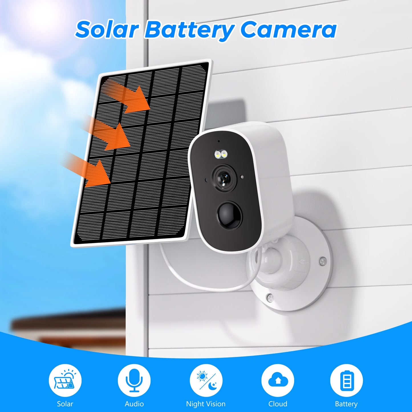 1080P WiFi Solar Security Camera – Wireless Outdoor Bullet Camera with PIR Motion Alarm, Two-Way Audio & Cloud Storage