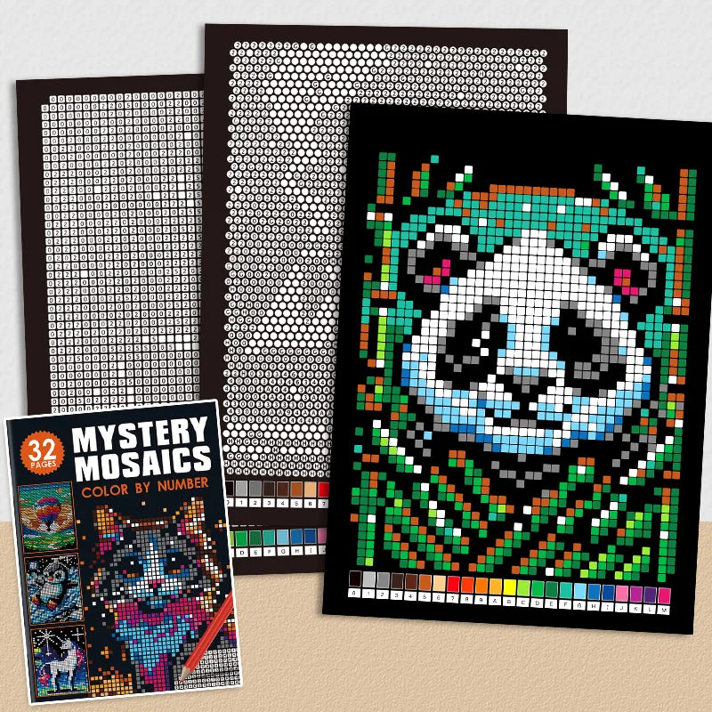 32 Pages Mystery Mosaic Coloring Book - Pixel Art Color by Number Stress Relief Activity for Adults