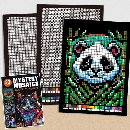 32 Pages Mystery Mosaic Coloring Book - Pixel Art Color by Number Stress Relief Activity for Adults