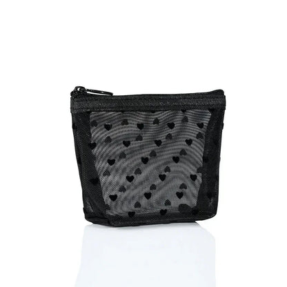 Nylon Mesh Heart-Shaped Cosmetic Bag — Zipper Toiletry & Makeup Organizer Pouch for Women, Multifunctional Lipstick, Key, and Coin Purse