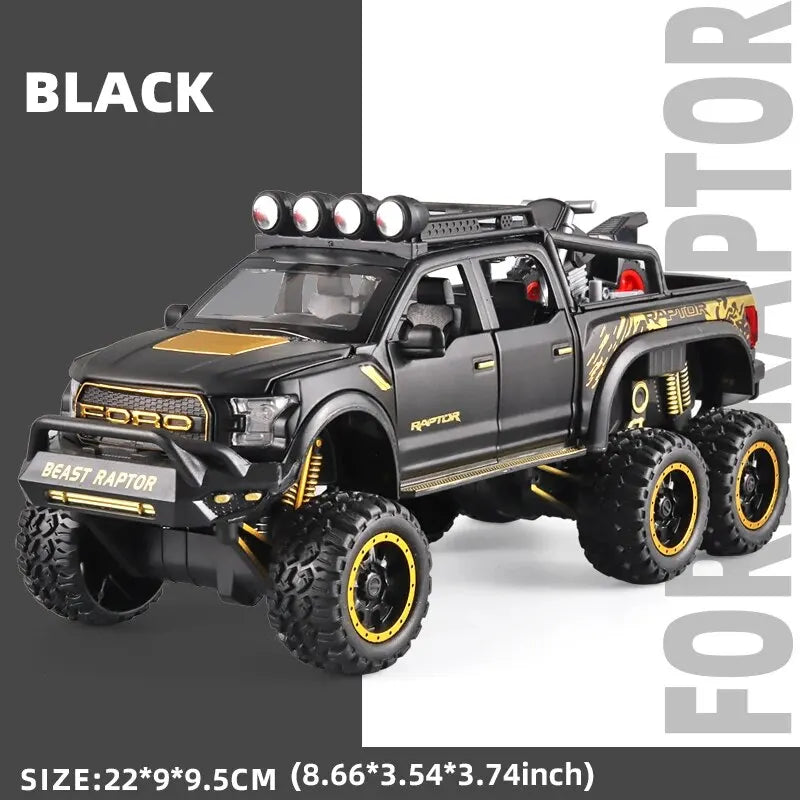 1:24 Diecast F150 Raptor Pickup Truck — Metal Model Car with Sound & Light for Kids Age 3+, Blue