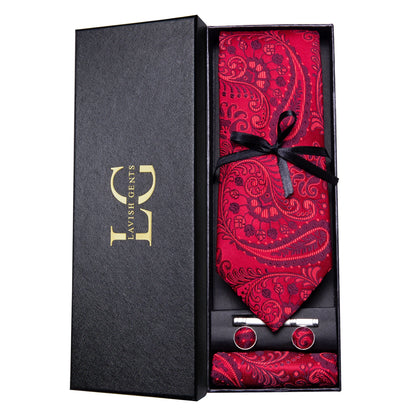 Hi-Tie Luxury Paisley Teal Green Tie Set - Men’s Classic Necktie with Handkerchief & Cufflinks Gift Box for Wedding & Formal Wear