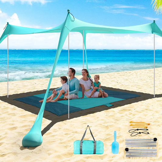 Family Beach Canopy – Large UPF50+ Sunshade Tent with Stability Poles for Beach, Camping, Parties & Picnics