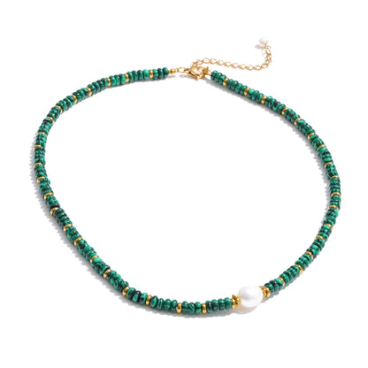 Yhpup Colorful Natural Stone Bead Necklace – Handmade Y2K Stainless Steel Waterproof Chain Jewelry for Women