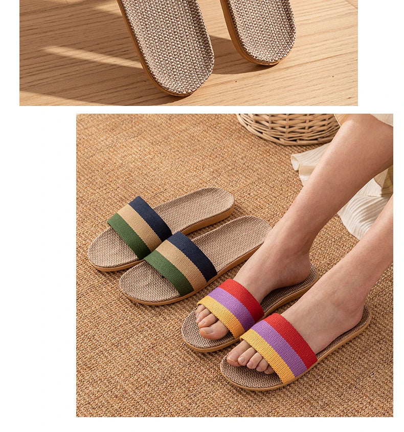 Unisex Fabric Summer Slippers – Breathable Soft Slip-On Indoor Home Shoes