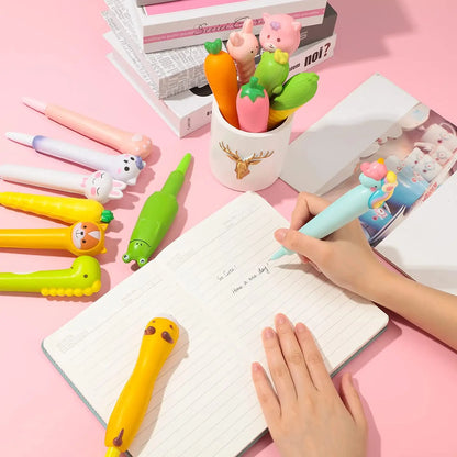 Kawaii Squishy Gel Pens – Cute Animal and Fruit-Shaped Stress Relief Pens for School and Office Supplies