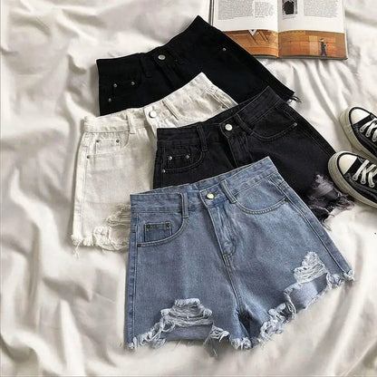 Women's High-Waist Denim Shorts – Summer Korean Y2K Cowboy Style with Tassels & Pockets