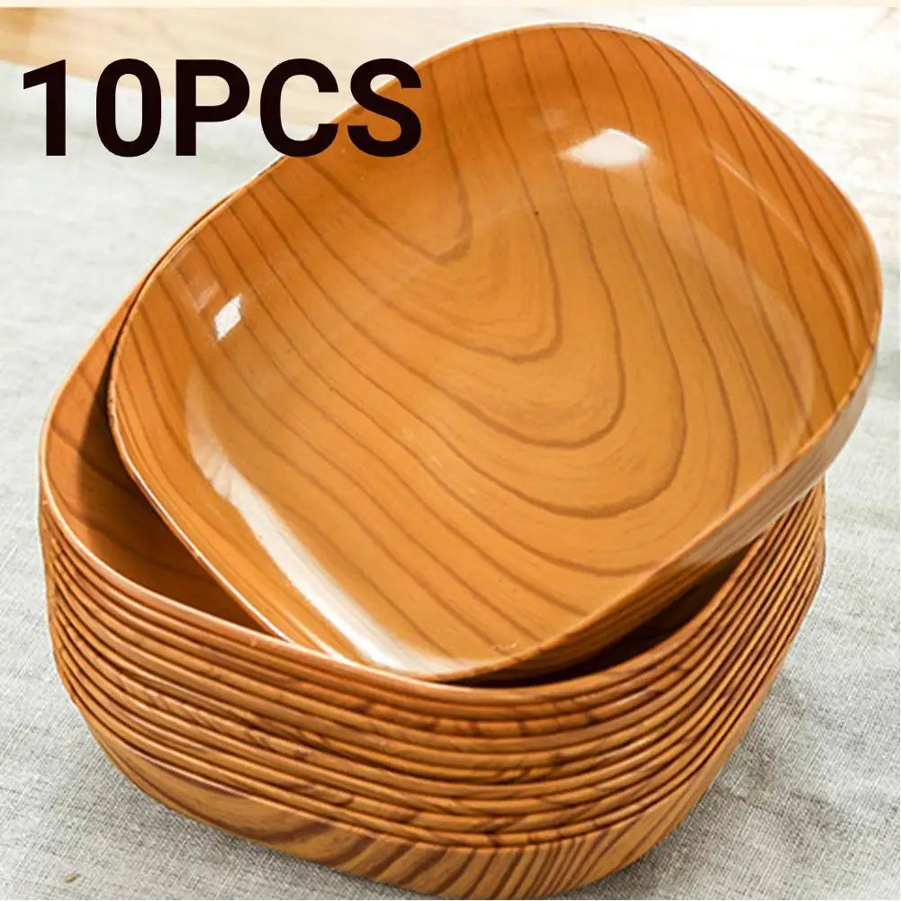 10PCS Plastic Snack Bowls - Multifunctional Wood Grain Fruit & Food Serving Dishes