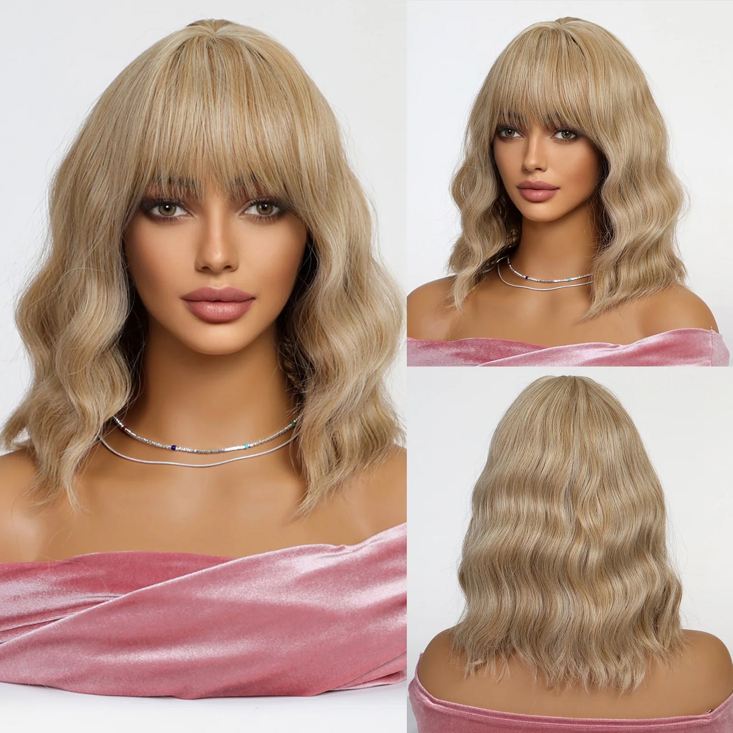 CharmSource Pink BOBO Short Synthetic Wig for Women — Natural Wave, High-Density, Heat-Resistant Hair for Daily & Party