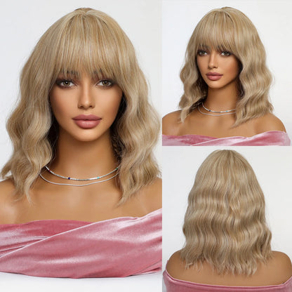 CharmSource Pink BOBO Short Synthetic Wig for Women — Natural Wave, High-Density, Heat-Resistant Hair for Daily & Party