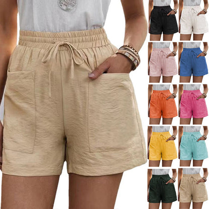 Women’s Summer Wide-Leg Shorts - High Elastic Waist Drawstring Casual Shorts with Pockets