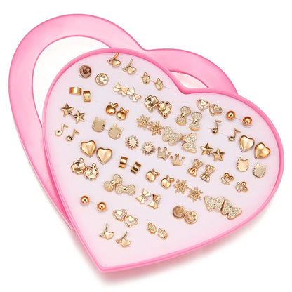 Random 36 Pairs/Lot Lovely Mini Earring Set - Cute Snowflakes, Cat, Butterfly Stud Earrings for Girls' Fashion Daily Ear Jewelry