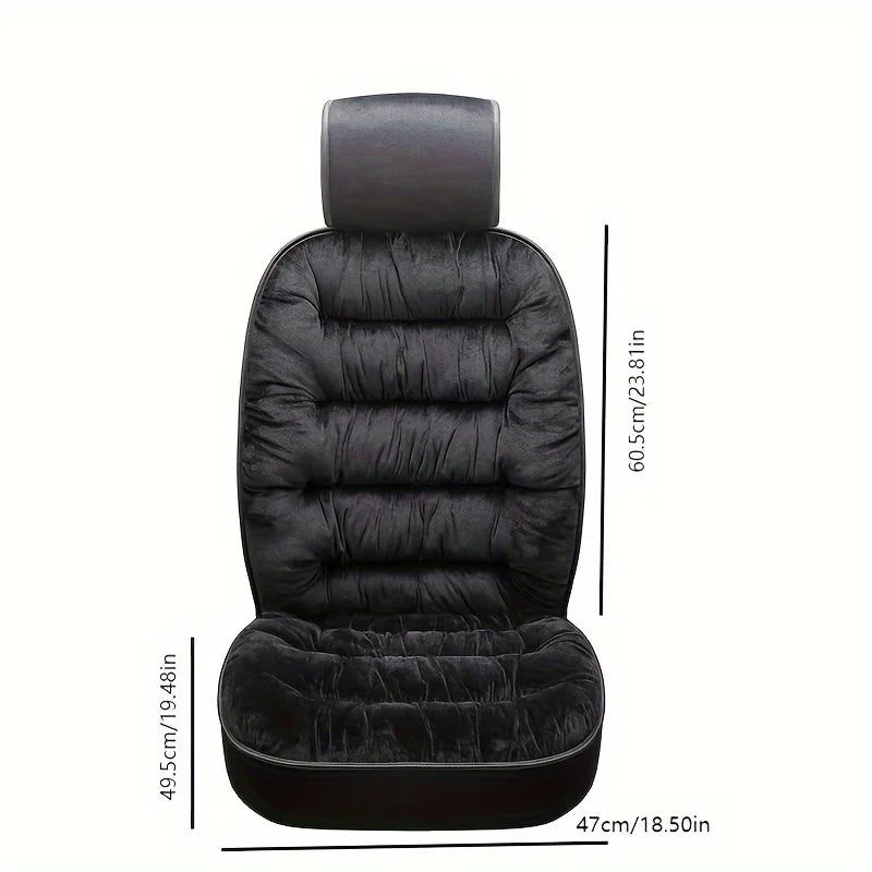 Quilted Plush Car Seat Cushion - Thick Padded Front Seat Protector with Headrest Cover