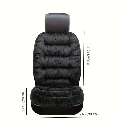 Quilted Plush Car Seat Cushion - Thick Padded Front Seat Protector with Headrest Cover