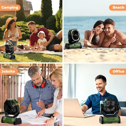 20000mAh Portable Camping Fan — Rechargeable Battery-Powered Outdoor Tent Fan with LED Light, Hanging Hook & 4-Speed Wind