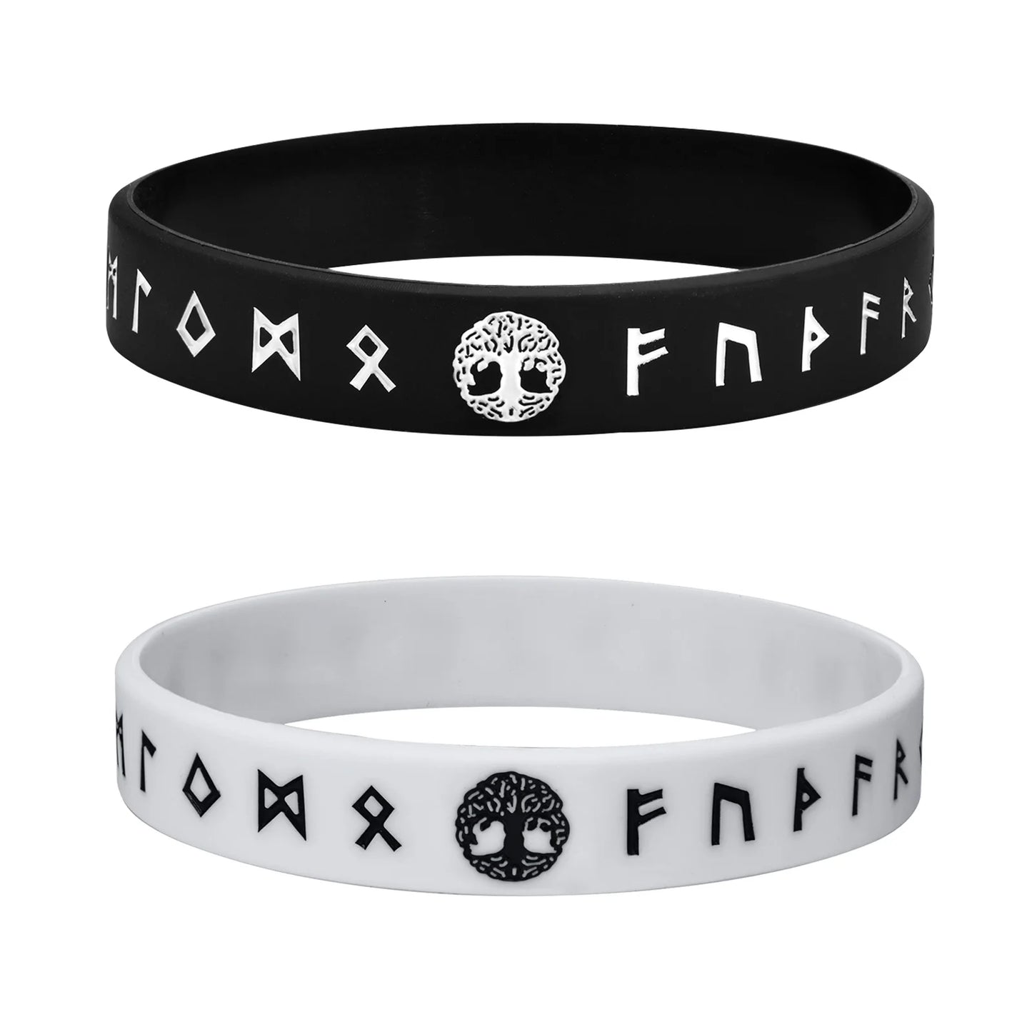 Vnox 12mm Silicone Bracelet for Men - Soft Rubber Viking Compass Rune Amulet Wristband Set
