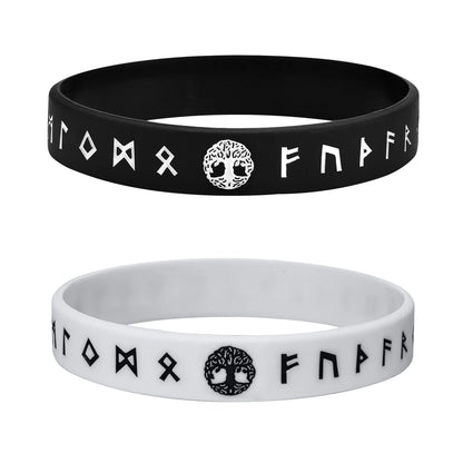 Vnox 12mm Silicone Bracelet for Men - Soft Rubber Viking Compass Rune Amulet Wristband Set