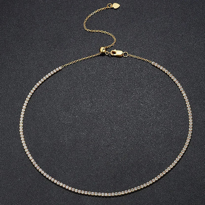 2mm Moissanite Tennis Necklace for Women – S925 Silver, 18K Gold Plated Adjustable Choker Wedding Jewelry