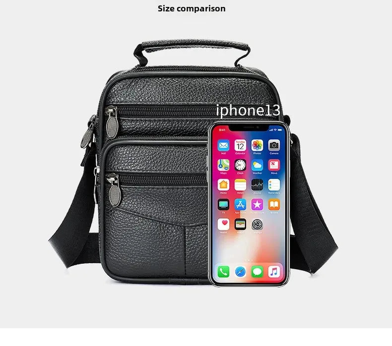 Men’s Genuine Leather Crossbody Bag – Small Outdoor Casual Bag for Motorcycle and Daily Use