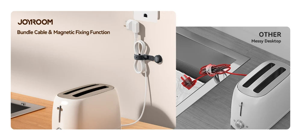 Joyroom Magnetic Cable Management Ties – 12/6PCS Adjustable Wire Organizer with Hook & Loop Straps for Home