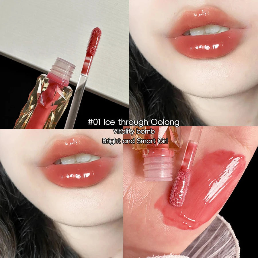 Long-Lasting Waterproof Lip Gloss – Moisturizing Mirror Shine, Easy Halo-Dyeing, Transparent Color Cosmetics