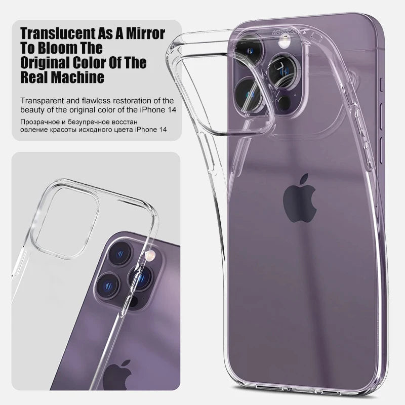 Luxury Clear Silicone Phone Case – Shockproof Transparent Bumper Back Cover for iPhone 7, 8, X, XR, XS, 11, 12, 13, 14, 15, 16 Pro & Pro Max