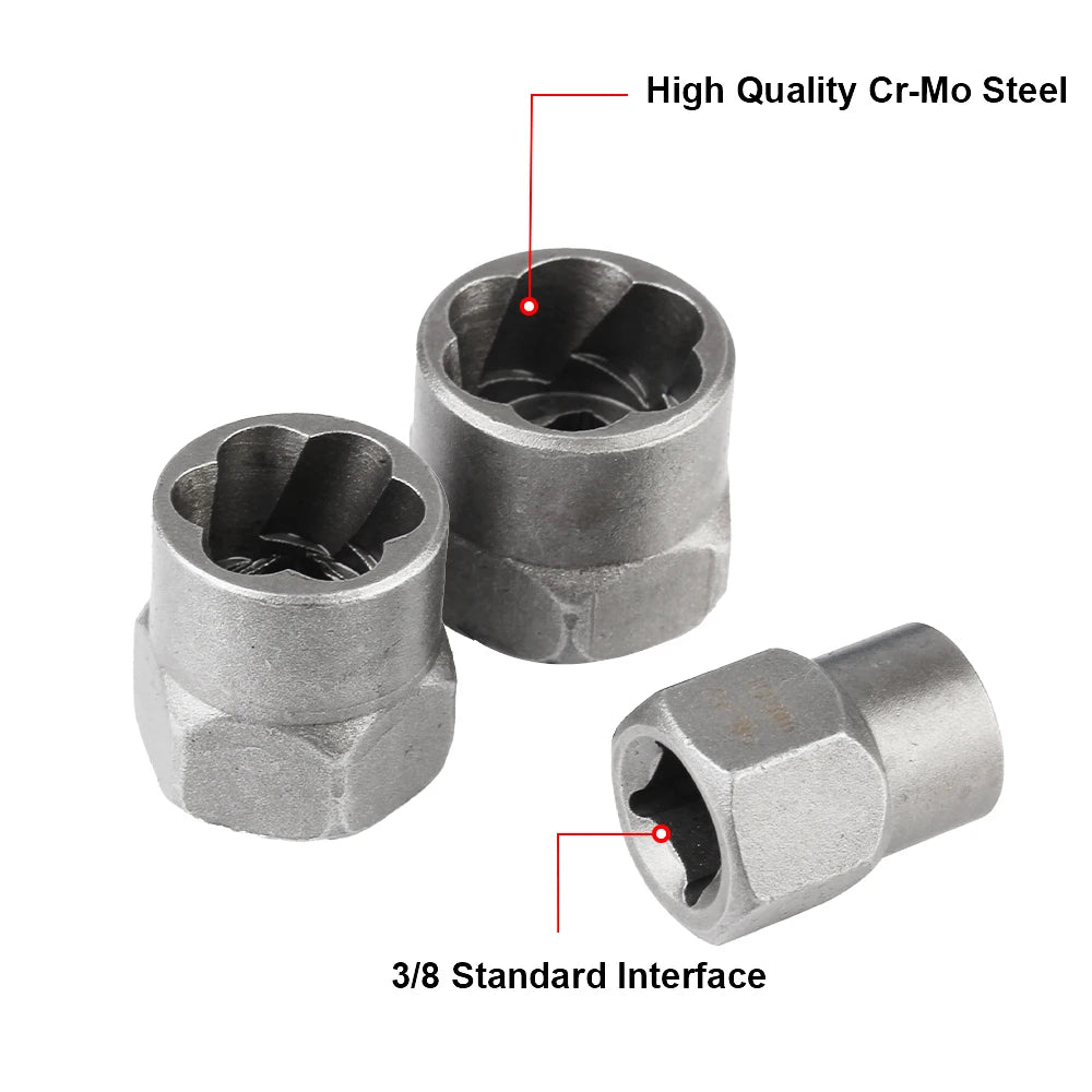 14-Piece Bolt & Nut Remover Socket Set - Cr-Mo Steel Damaged Screw Extractor Car Tool Kit