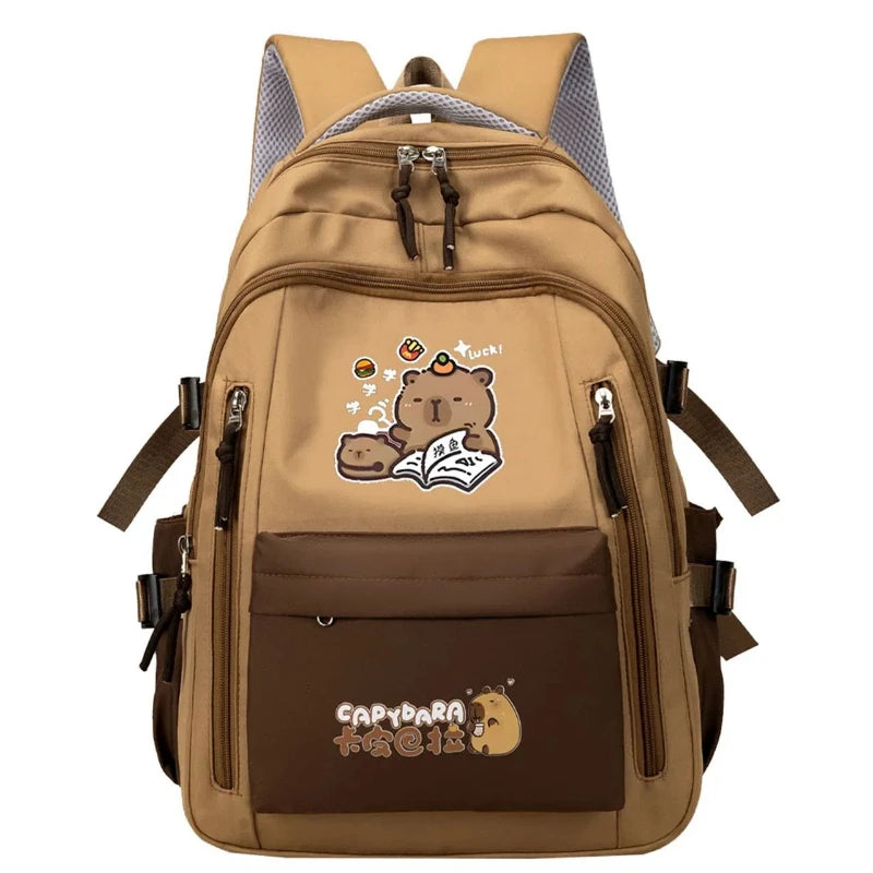 Kawaii Capybara School Backpack Set – Cute Girls Casual Daypack, Kids Bookbag & Travel School Bag Set