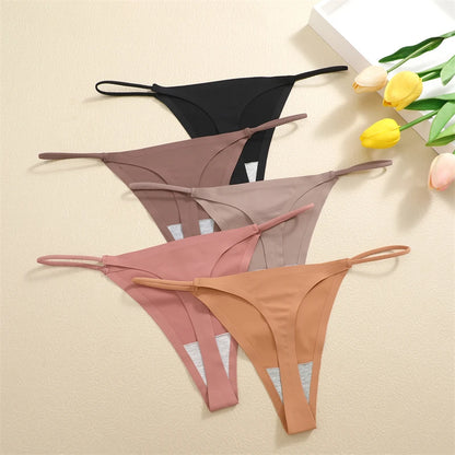 5PCS Seamless Ice Silk Thongs for Women – Low Waist Sexy Bikini T-Back, Solid Color Traceless G-String Panties, XS-XL