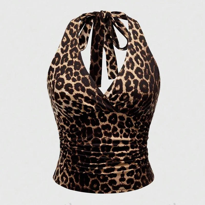 Leopard Pink Suspender Crop Top – Y2K Streetwear Emo Girl Harajuku Hip Hop Casual Women's Top
