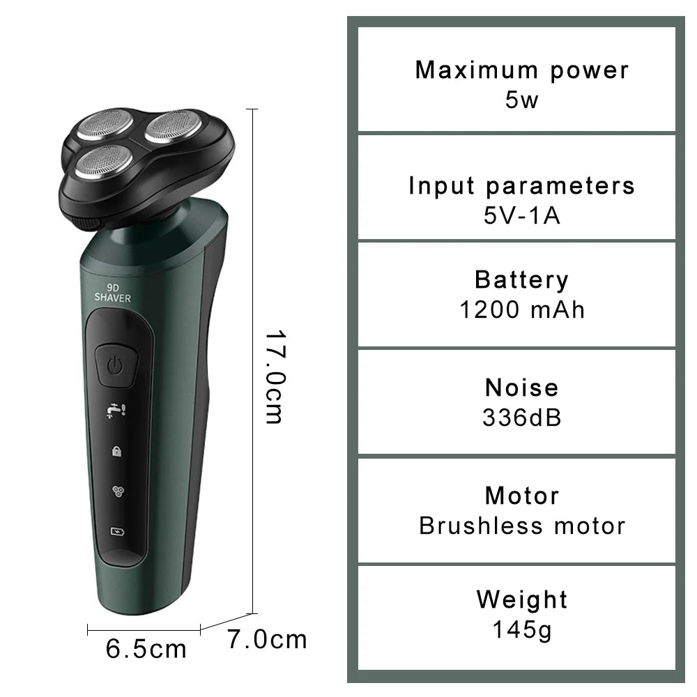 New 9D Electric Shaver – USB Rechargeable High-Power Full-Body Beard Razor for Car and Home
