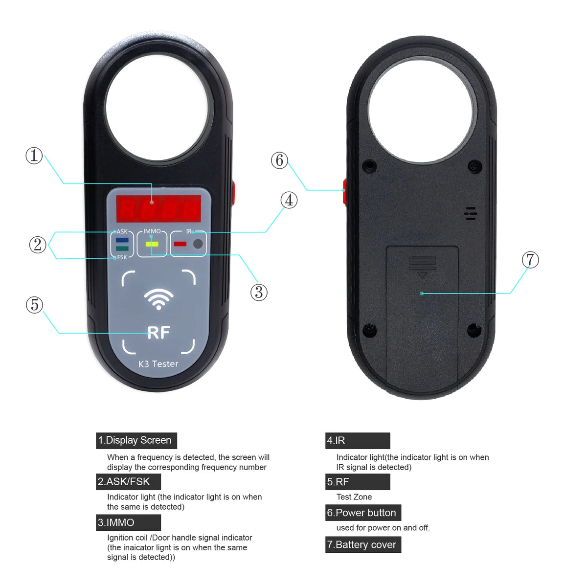 AIKKEY K3 Remote Key Frequency Tester - Portable 100–999MHz ASK/FSK Signal Detector for Automotive Key Testing
