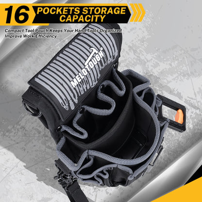 16-Pocket Clip-On Tool Pouch - Hard Bottom Electrician Belt Pouch for HVAC, Carpenter & Construction Tools