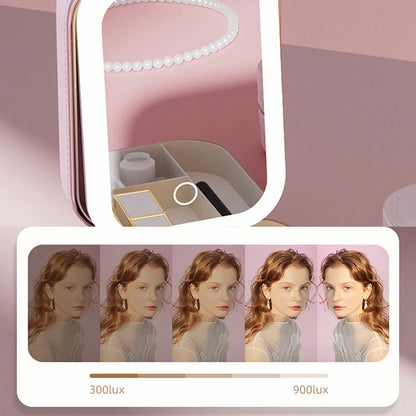 LED Makeup Bag with Mirror – Portable Cosmetic Storage for Women, Small Lipstick & Brush Organizer with Wireless Light