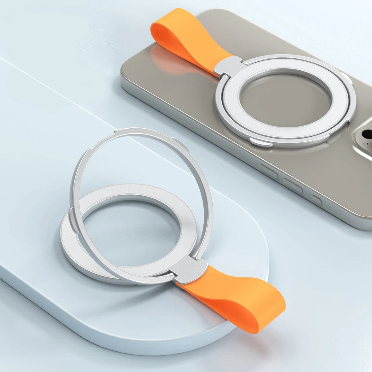 MagSafe Metal Strong Magnetic Suction Phone Holder - 360° Rotating, Folding Ring, Alloy, Portable & Universal Desktop Stand