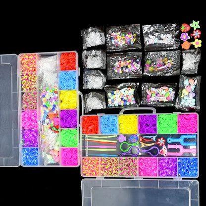 1800pcs Elastic Rubber Loom Bands DIY Kit – Weave Bracelet Craft Set with Storage Box for Kids, Teens & Handmade Gifts