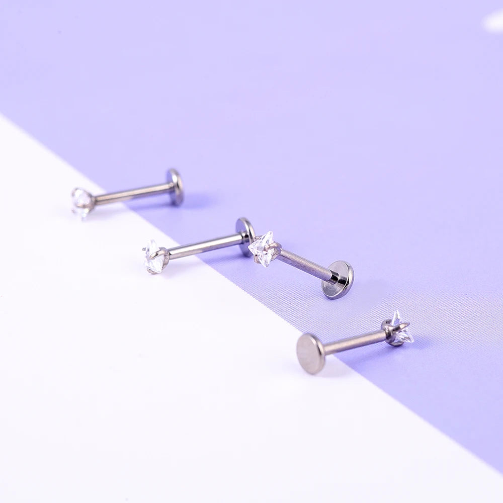 G23 Titanium Labret Piercing Studs - Triangle Zircon Lip Ear Cartilage Tragus Helix Body Jewelry Earrings